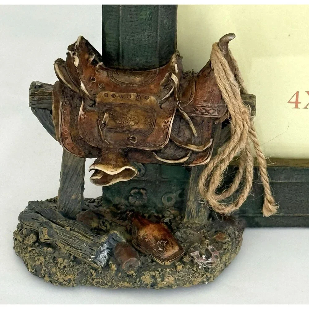 Saddle 3D Picture Frame Cowboy Western Easel 4 X 6” SS Sarna Horse Ranch Vtg 90s